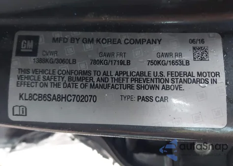 2017 Chevrolet Spark Ls from USA, damaged, VIN KL8CB6SA8HC702070